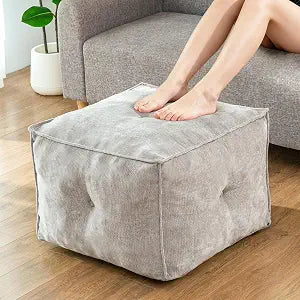 Pouf Ottoman and Foot Rest - Elevate Your Living Room Decor with Lightweight Comfort and Charm - 20 Inches Square Modern Foam Filled Foot Stool Perfect to Rest Your Feet (Grey)
