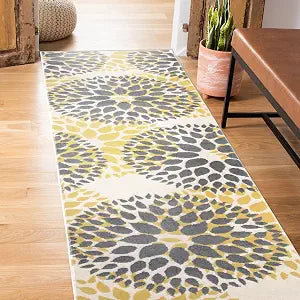 Rugshop Modern Elegant Floral Circles Runner Rug Yellow/Gray 2' x 7" 2'
