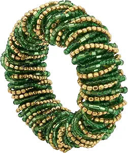 Saro Lifestyle Beaded Design Napkin Rings (Set of 4), Green,