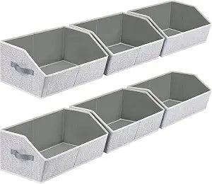 Homsorout Closet Organizers Bins 6 Packs - Large Closet Shelf Organizer with Handles, Fabric Trapezoid Storage Bins, Collapsible Storage Cubes for Clothes, Towels, Light Gray