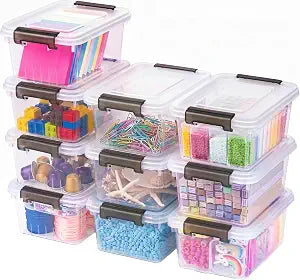 Small Storage Bins with Lids 10 Pack 1.3Qt Clear Stackable Containers Boxes