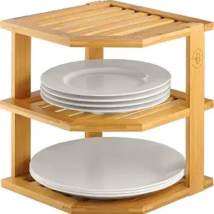 Bambsi 3-Tier Corner Shelf, Kitchen Cabinet Organizer, Bamboo Storage Rack