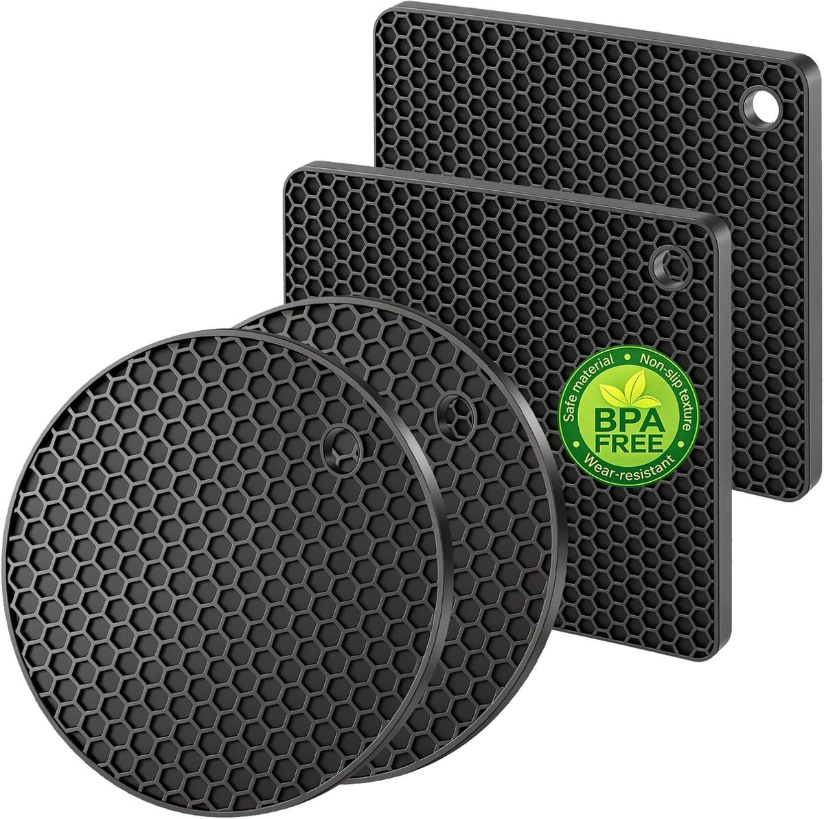 NileHome Silicone Trivet Mats - 4 Heat Resistant Hot Pads,Black