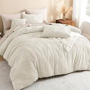 Litanika King Size Comforter Set, 3 Pieces Beige Tufted Boho Bedding Set