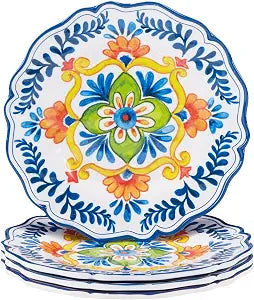 Flores Melamine Salad & Dessert Plates, Set of 4  Break-Resistant, Colorful Plates for Entertaining, Great for Parties, Poolside, and Everyday Use