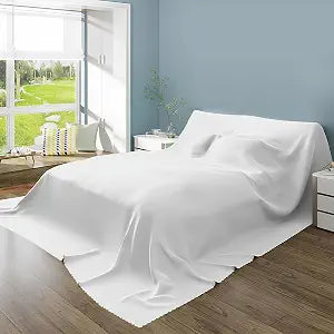SIELUNO Furniture Dust Cover for Bed Flat Sheets King Size, Mattress Protector Cover Flat Bed Sheets, Breathable Furniture Protector Cover for Bed, Washable-White-300x240cm(118x94in)