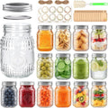 16 oz Embossed Glass Mason Jars 15Pack with Airtight Lids, Leakproof