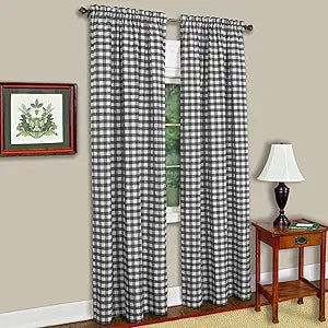 ACHIM Buffalo Check Panel Curtain, 42 x 63 in, Black & White Plaid