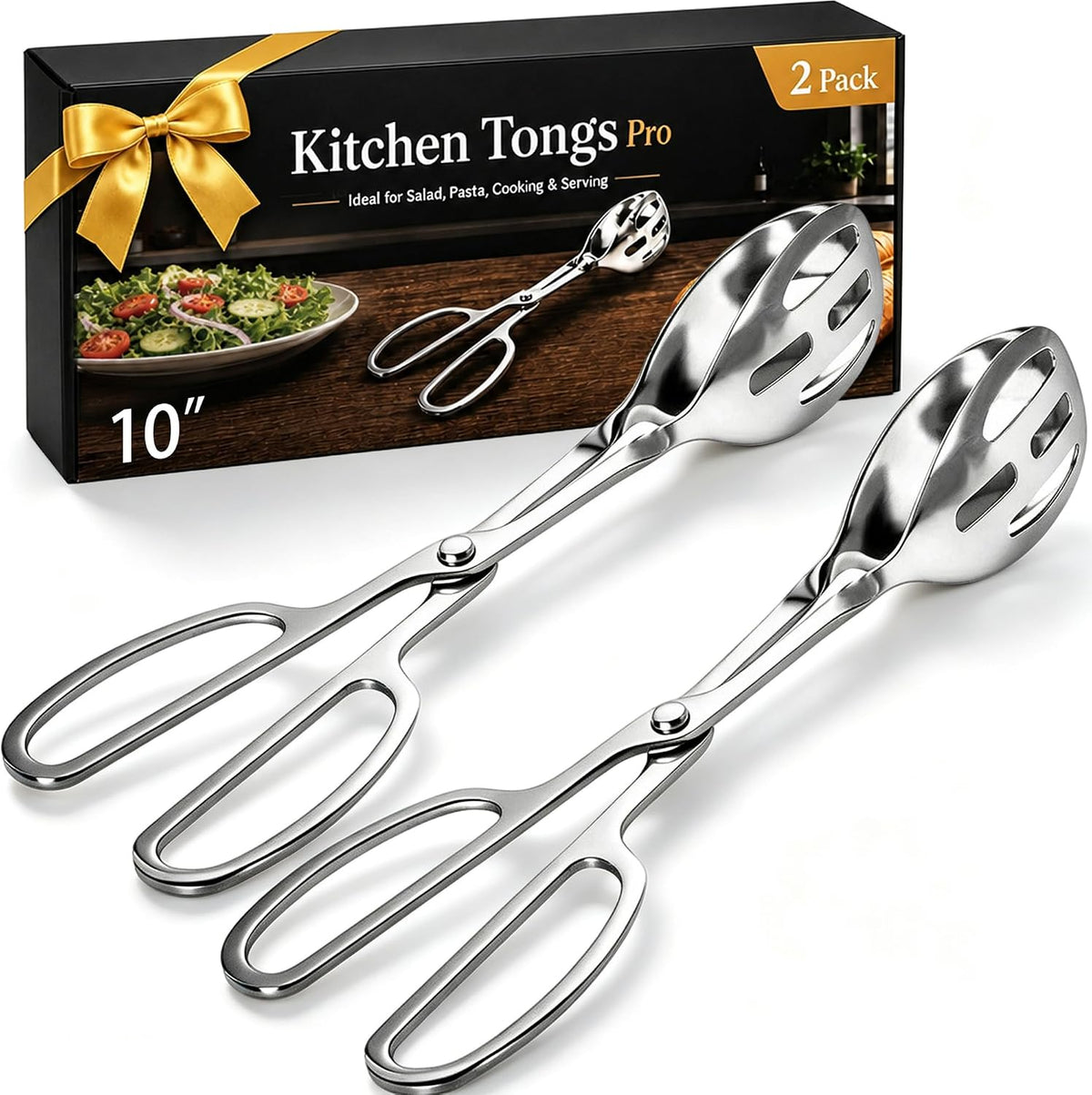 Serving Tongs for Salad 2 Pack, Scissor Design Kitchen Tongs