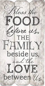 P. Graham Dunn Bless The Food Family and Love 12 x 6 Small Fence Post Wood Look Decorative Sign Plaque