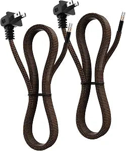 Braided Replacement Lamp Cord 8 FT 2 Pack (Brown),18/2 AWG Vintage Fabric Covered Electric Lamp Cord with Plug, Stripped Ends Ready for Extension Wiring DIY Pendant Light Lamps Fans Repair, UL Listed