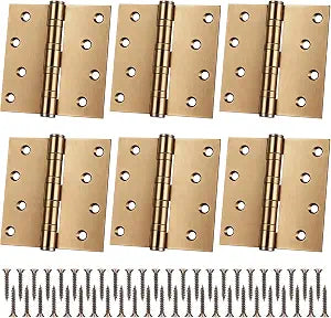 6 Pack Brass 4'' Ball Bearing Door Hinges, 4 x 4 Inch Exterior Door Hinge