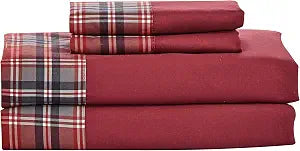 Sheets & Beyond Cabin Printed Super Soft Cotton Touch Microfiber 4 Piece Bedroom Sheet Set (Queen Size, Plaid)