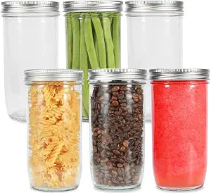 Ieavier Mason Jars Wide Mouth 24oz, 6 pack Glass Pickle Canning Jars Food Storage With Airtight Mason Jar lids and Bands for Canning, Preserving, Fermenting, Pickling, DIY Projects