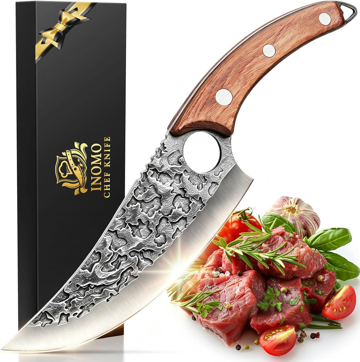 Christmas Stocking Stuffers for Men Adults, Chef Knife, Kitchen Knife for Cooking, Birthday Unique Gifts for Him Dad Husband Boyfriend, Hand Forged High Carbon Steel Knife for Home Outdoor BBQ Camping
