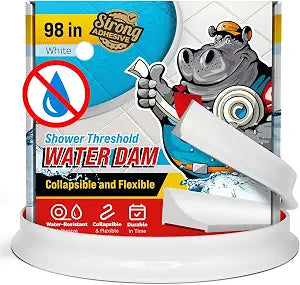 98" White Shower Threshold Water Dam Barrier, Collapsible Water Guard Strip