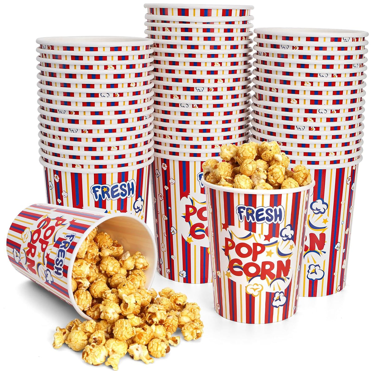 Covzoe 50 Pack Popcorn Buckets, 32Oz Disposable Paper Popcorn Boxes