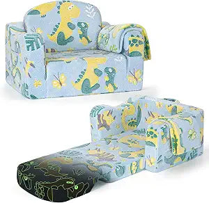 Bubble Ball Comfy Kids Couch, 2-in-1 Foldable Kids Sofa Chair with Blanket