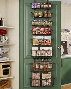 Eastherry Over The Door Organizer8-Tier Over The Door Pantry Organizer with Adjustable BasketsMetal Hanging Pantry Organizers and Storage for Kitchen, Back of Door Seasoning Rack (Black)