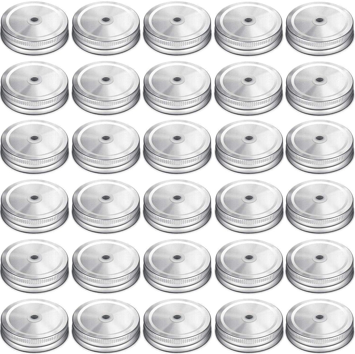 30 Pcs Metal Mason jar Lids,Silver,Regular Mouth with Straw Hole