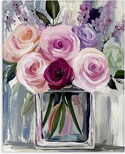 Floral Bouquet in Cubic Vase, 16 x 20 Inch Canvas Wall Art