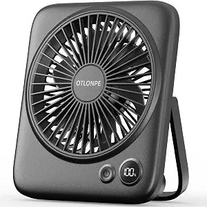 Otlonpe Portable Desk Fan 6.5 Inch, 4000mAh Rechargeable Battery Operated & USB Powered, 23Hrs Cordless Small Personal Fan 4-Speed Quiet for Office Travel Home Sleeping, Led Display, Foldable (Black)