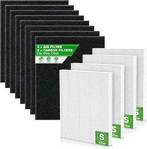 12 Pack C545 Replacement Filter S Compatible with Winix C545, B151, P150, 9300, Part Number 1712-0096-00 and 2522-0058-00, 4 x C545 Filter + 8 x Activated Carbon Pre-Filter