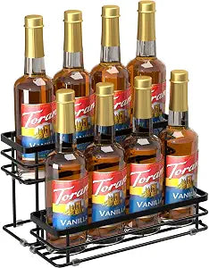 8 Bottle Coffee Syrup Organizer Rack, 2 Tier Coffee Syrup Stand Holder for Coffee Bar, Coffee Syrup Organizer for Countertop, Small Wine Rack for Family, Storage for Syrup, Dressing, Black