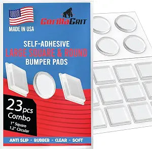 1 Inch Clear Adhesive Bumpers Combo Pack (Square, Circle) - Made in USA - Set of 23 Transparent Glass Protective Pads, Self Stick Rubber Pads for Glass Table Top, Furniture Feet, Picture Frames