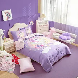 Girls Bed in a Bag Full Size Purple Unicorn Comforter Set with Rainbow Star - Soft Microfiber 7 Pcs Bedding Set (1 Comforter 2 Pillow Shams 1 Flat Sheet 1 Fitted Sheet 2 Pillowcases)