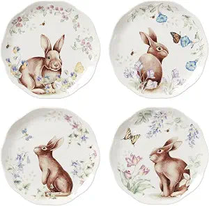 Lenox Butterfly Meadow Bunny Easter Accent Plates, Appetizer Set for 4