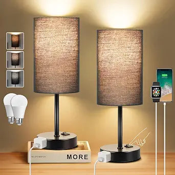 ZJOJO Black Table Lamp Set of 2, 13.8" Small Lamp for Bedroom Nightstand