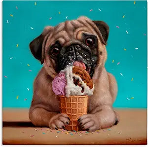 Neapawlitan Ice Cream Dog Humor, 17 x 17 Inch Canvas Wall Art
