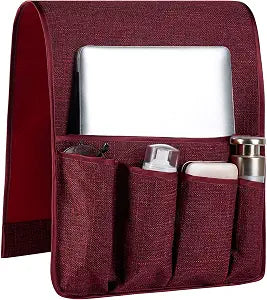Sofa Armrest Organizer Non-Slip Arm Chair Hanging Caddy Remote Control Holder for Magazine, Phone, Books, Glasses(WineRed,13in)