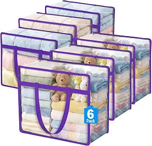 6 Pack Clear Storage Bags for Clothes, 45L Closet Organizers and Storage