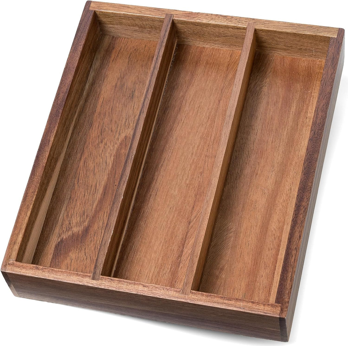 Fibogollo Acacia Wood Silverware Organizer with 3 Slots for Kitchen