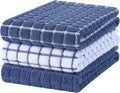 Homaxy 100% Cotton Premium Terry Check Kitchen Towels 3 Pack, Navy Blue
