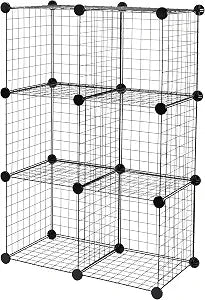 Amazon Basics 6-Cube Wire Grid Stackable Storage Organizer, Metal Shelving Unit, No-Tool Assembly, 26"W x 38"H x 12.6"D, Black