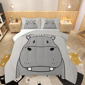 jejeloiu Hippo Comforter Set Twin Size Bedding Set