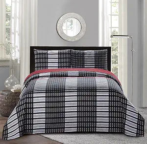 All American Collection New 3pc Plaid Printed Reversible Bedspread/Quilt Set (King/Cal King Size)