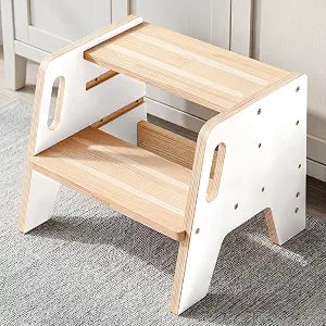 WINGYZ Toddler Step Stool, 3-Height Adjustable Wooden Stool for Kids, FSC & ASTM Birch Marine Plywood, 200lb Capacity, Bathroom Sink Independence, Kitchen Potty Training, White