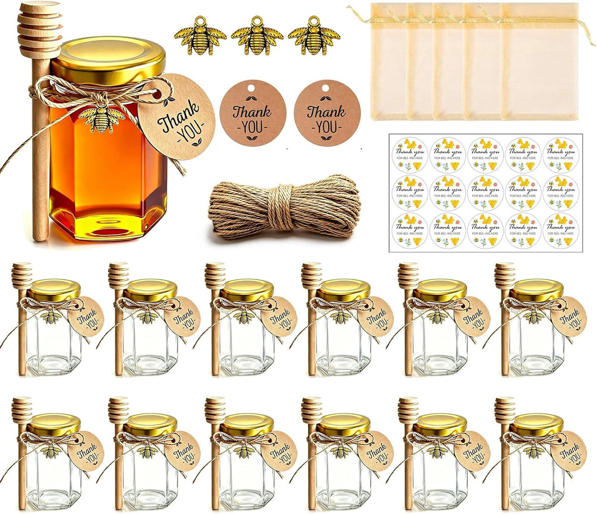 Adabocute Mini Honey Jars - Honey Pot With Honey Dippers, 12 Pack 4oz