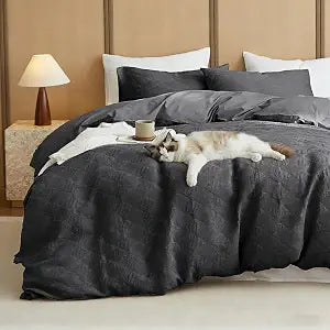 BISELINA 100% Cotton Waffle Weave Duvet Cover Set Twin Size 2 Pieces (1 Duvet Cover 68"x86", 1 Pillowcase) Soft Breathable Durable Chic Bedding Set for All Season - Charcoal Grey, Twin Size