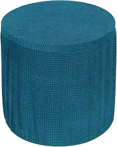 uxcell Round Footstool Slipcover, Stretch Foot Stool Protector Covers Furniture Protector Cover with Elastic Bottom for Footstool Living Room Bedroom(Small, Dark Cyan)
