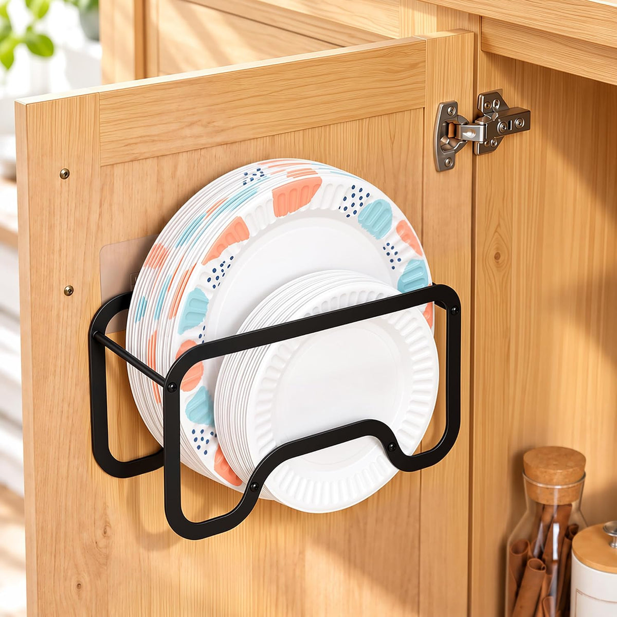 Paper Plate Dispenser, Adhesive or Countertop Plate Storage Organizer