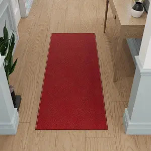 Ottomanson 1'10" x 10' Ultra-Thin Hallway Runner Rug - Durable Non-Slip Carpet for High-Traffic Areas - Fits Under Doors for Seamless Entry - Ideal for Kitchen, Entryway, Bedroom & Living Room, Red
