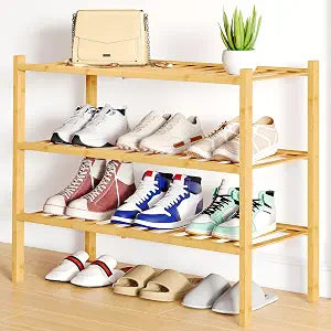 Smiry Bamboo Shoe Rack, 12 Vertical Slats, 3 Tier - 26.8" Wide, Natural