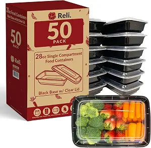 Reli. 28 oz Meal Prep Containers w/Lids - 50 Pack To Go Containers