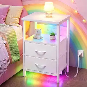 Fixwal White Led Nightstand with Dynamic RGB Color Ambient Light