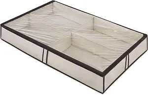 Whitmor Underbed Boot Storage Bag, 4 Sections, Clear Top, 23 x 37, Beige